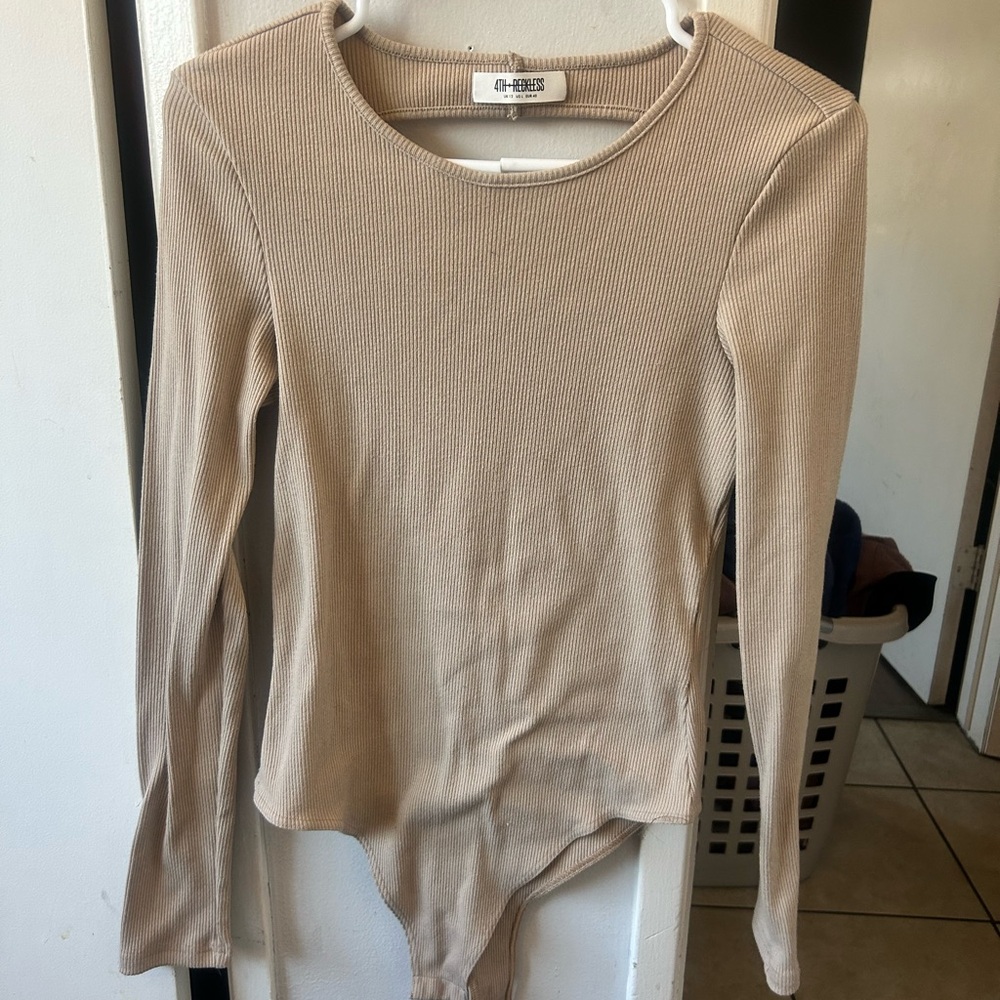 4th and Reckless Tan Ribbed Backless Bodysuit